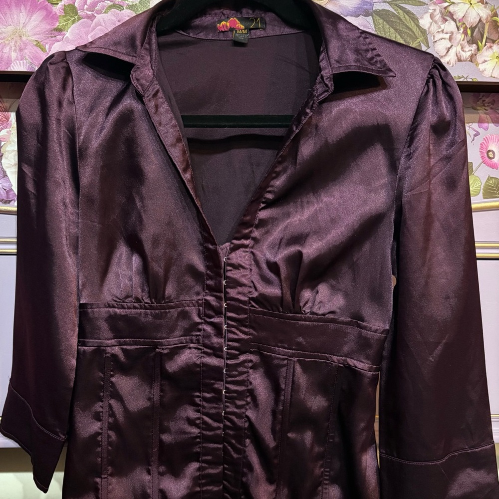 SOLD - 21 Purple Satin Blouse with v-neck